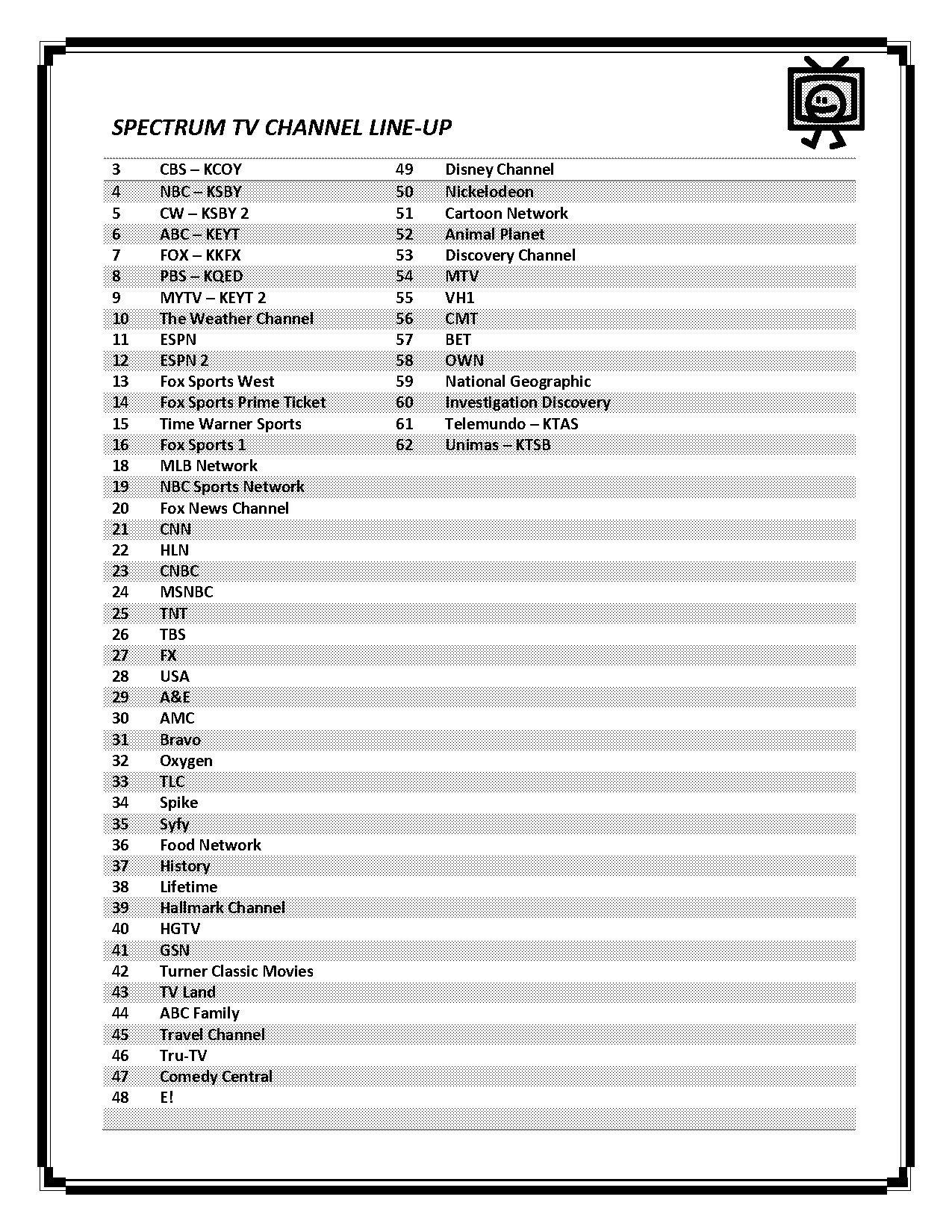 spectrum reno channel guide